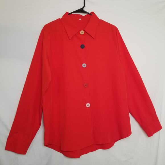 Unbranded Women's Red Long Sleeve Button Up Collared Blouse Round Hem Size XL - Picture 2 of 7